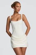 Chic Evening Dress | Mini Dress with Draped Design & Lace-Up Back | Effortless Charm for Special Occasions 0