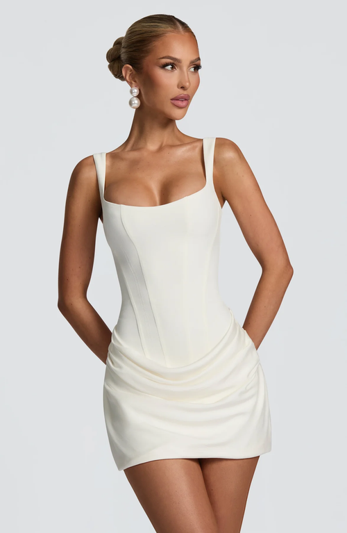 Chic Evening Dress | Mini Dress with Draped Design & Lace-Up Back | Effortless Charm for Special Occasions 0