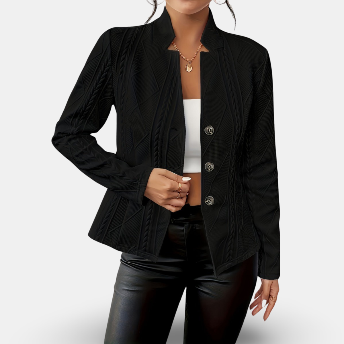 Ella | Elegant Black Blazer for Women with Textured Detailing 2