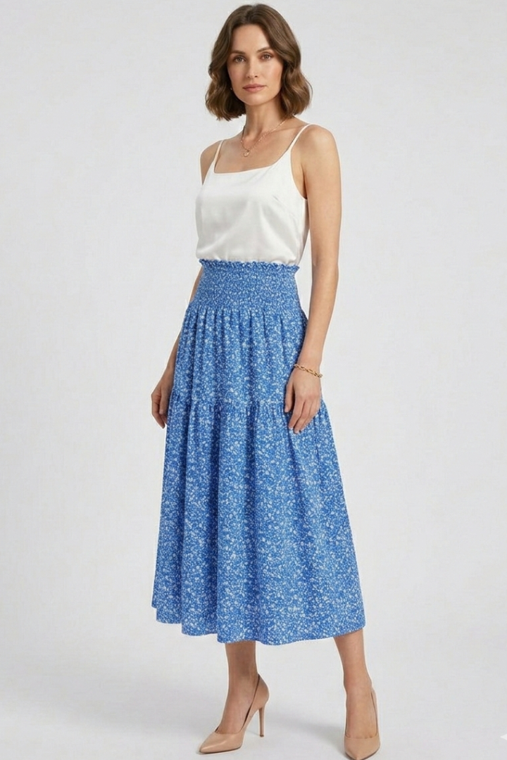 Ella | Elegant Flared Floral Midi Skirt 0
