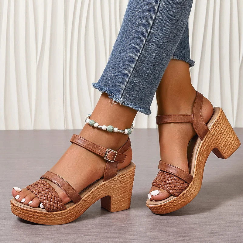 Emily | Chic Braided Platform Block Heel Sandals 6