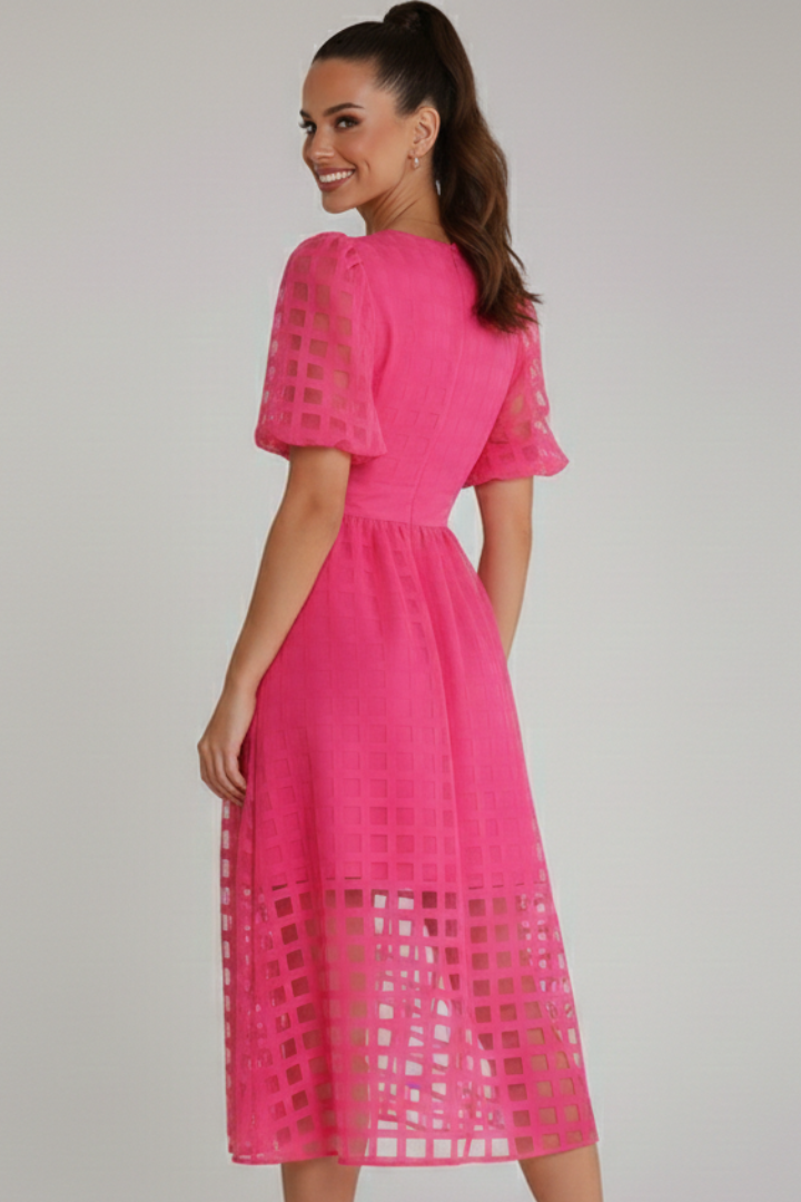 Emily | Elegant Airy Lace Midi Dress with V-Neck and Puff Sleeves 2