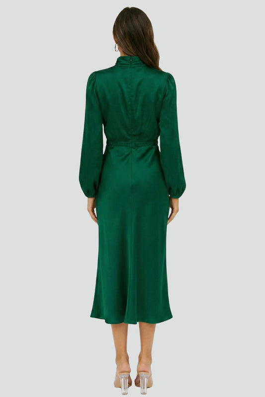 Emily | Elegant Gathered High Neck Midi Dress 1