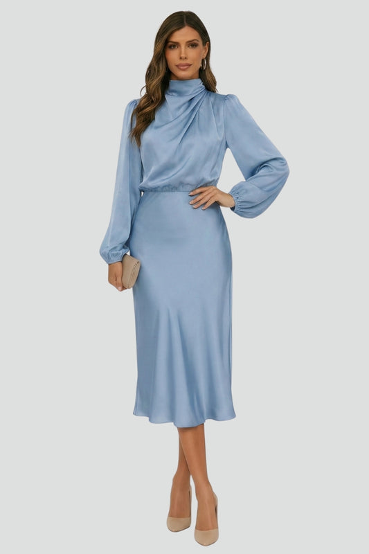 Emily | Elegant Gathered High Neck Midi Dress 5