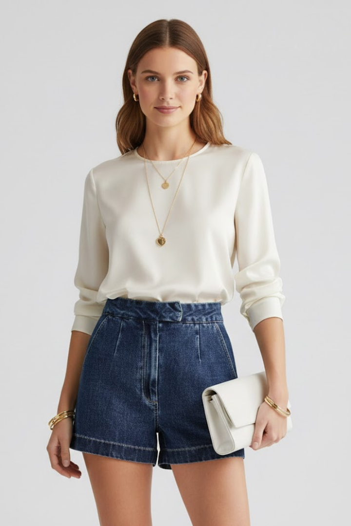 Emily | Stylish High-Waisted Denim Shorts 0