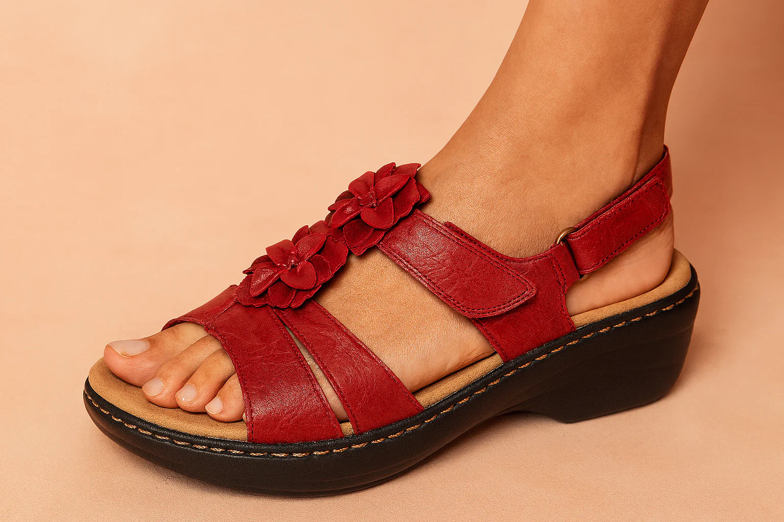 Emma | Elegant Floral Low Wedge Sandals 3