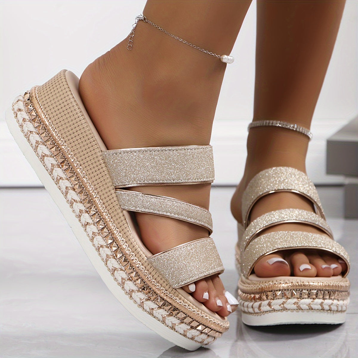 Emma | Stylish Glittery Platform Wedge Sandals for Women 3