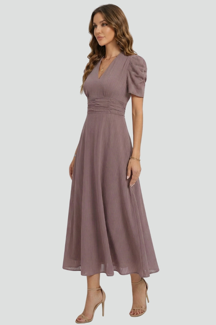 Eva | Elegant White Midi Dress With Structured Sleeves 1
