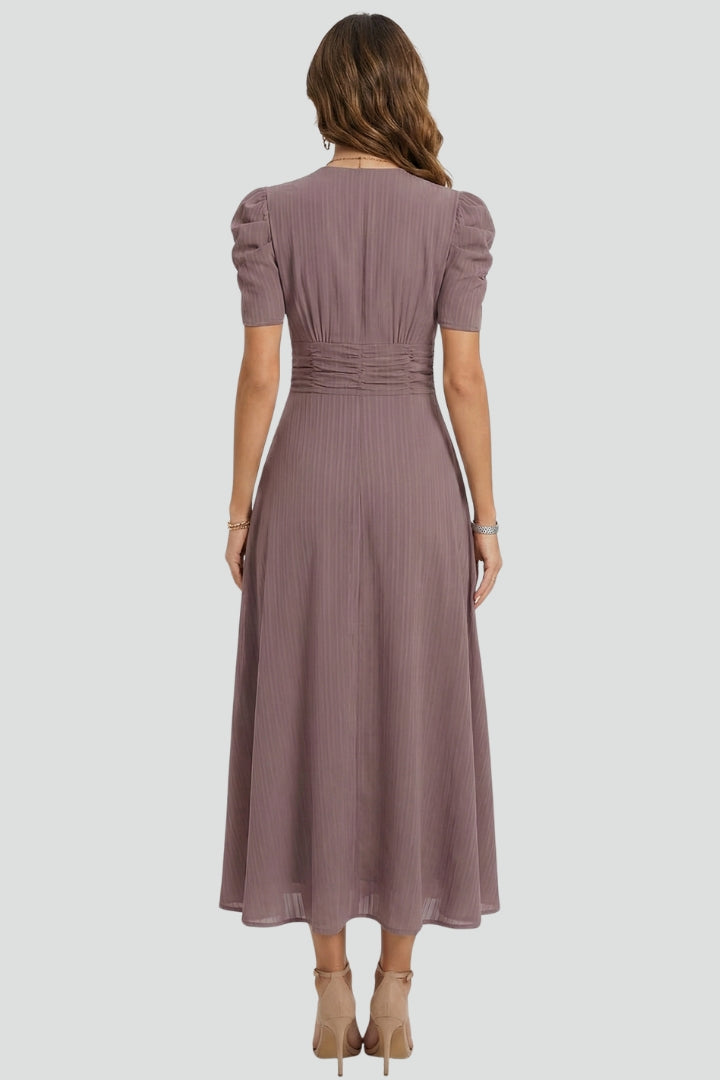 Eva | Elegant White Midi Dress With Structured Sleeves 2