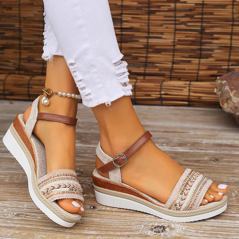 Mia | Bohemian Embroidered Wedge Sandals 1