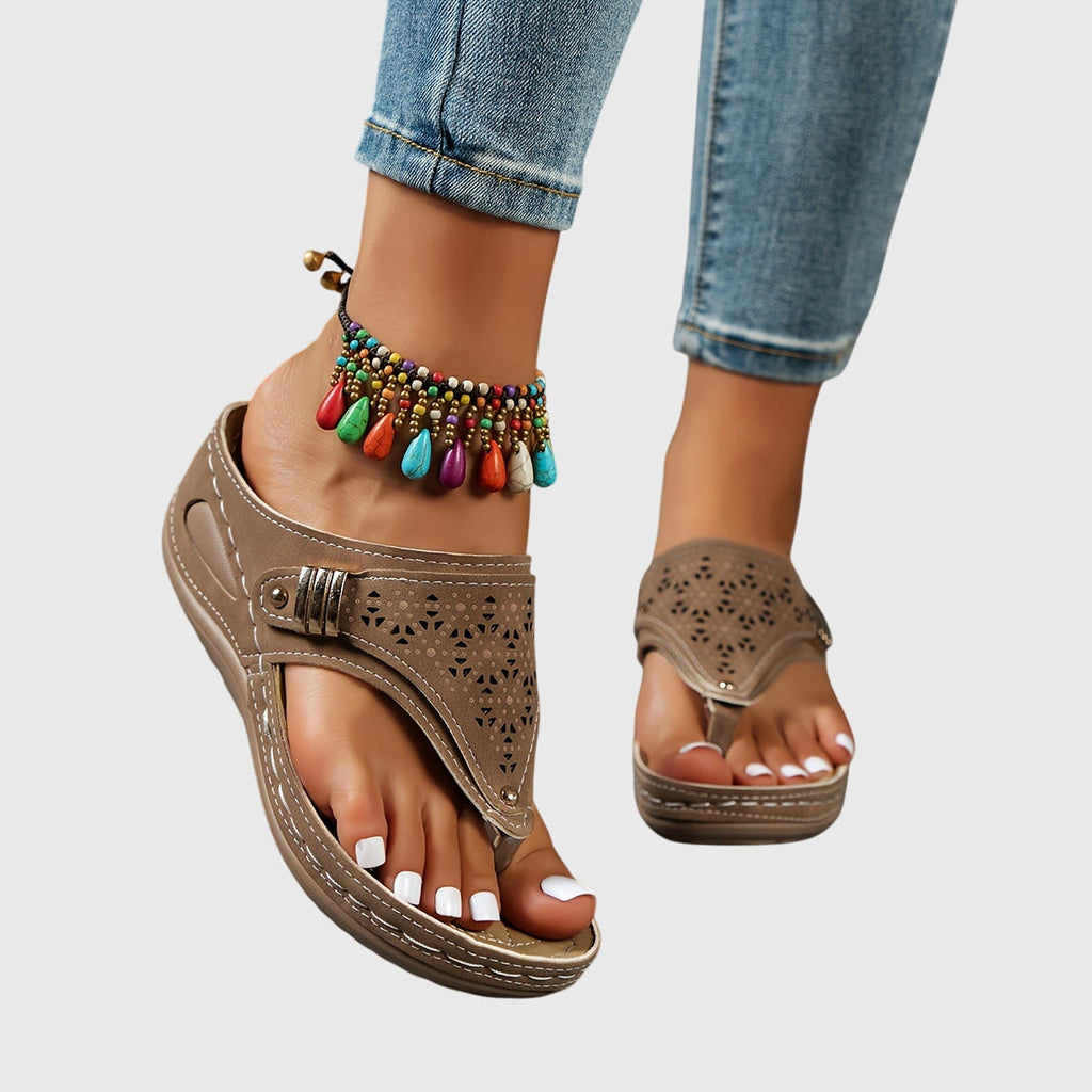 Mia | Boho Laser Cut Wedge Sandal 1