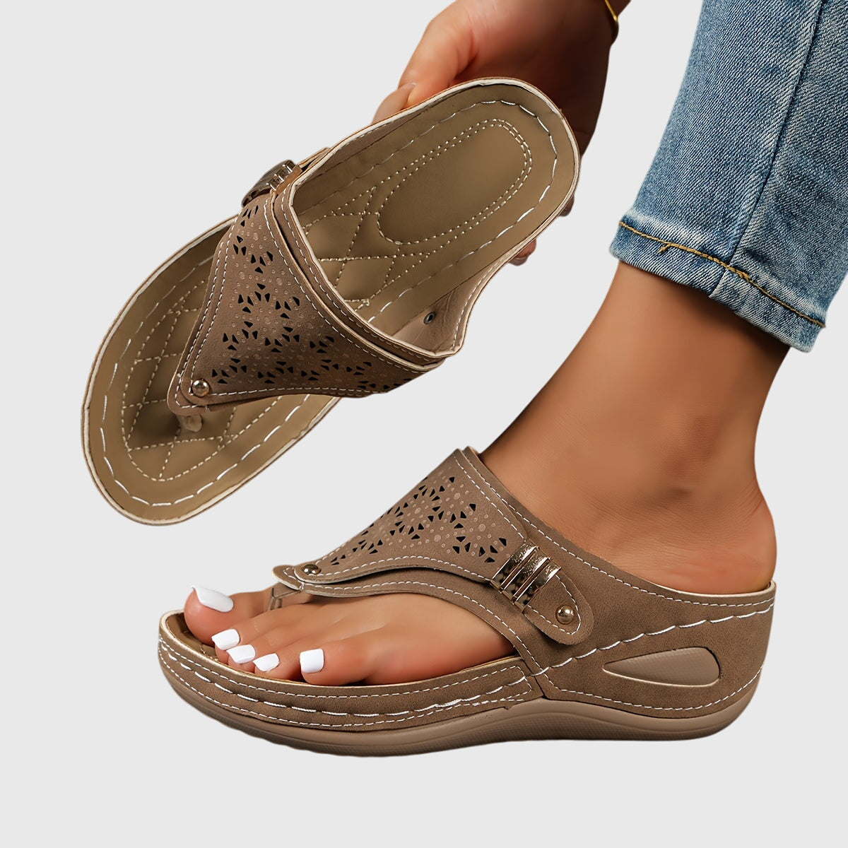 Mia | Boho Laser Cut Wedge Sandal 10