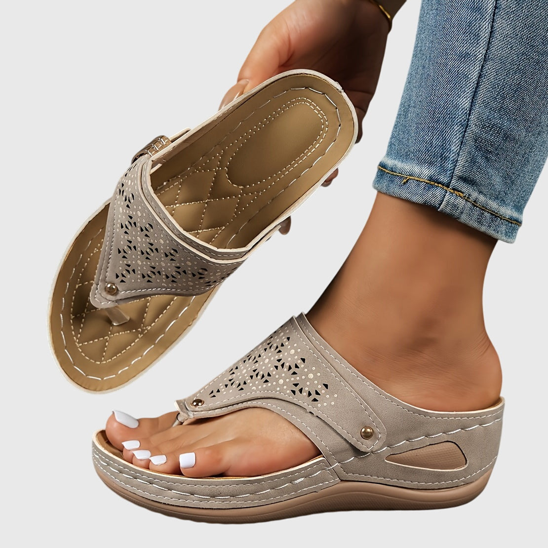 Mia | Boho Laser Cut Wedge Sandal 11