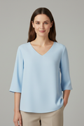 Mia | Casual Relaxed White Blouse with V-Neck and Three-Quarter Sleeves 0
