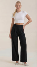 Mia | Chic High Waisted Black Wide Leg Pants 0
