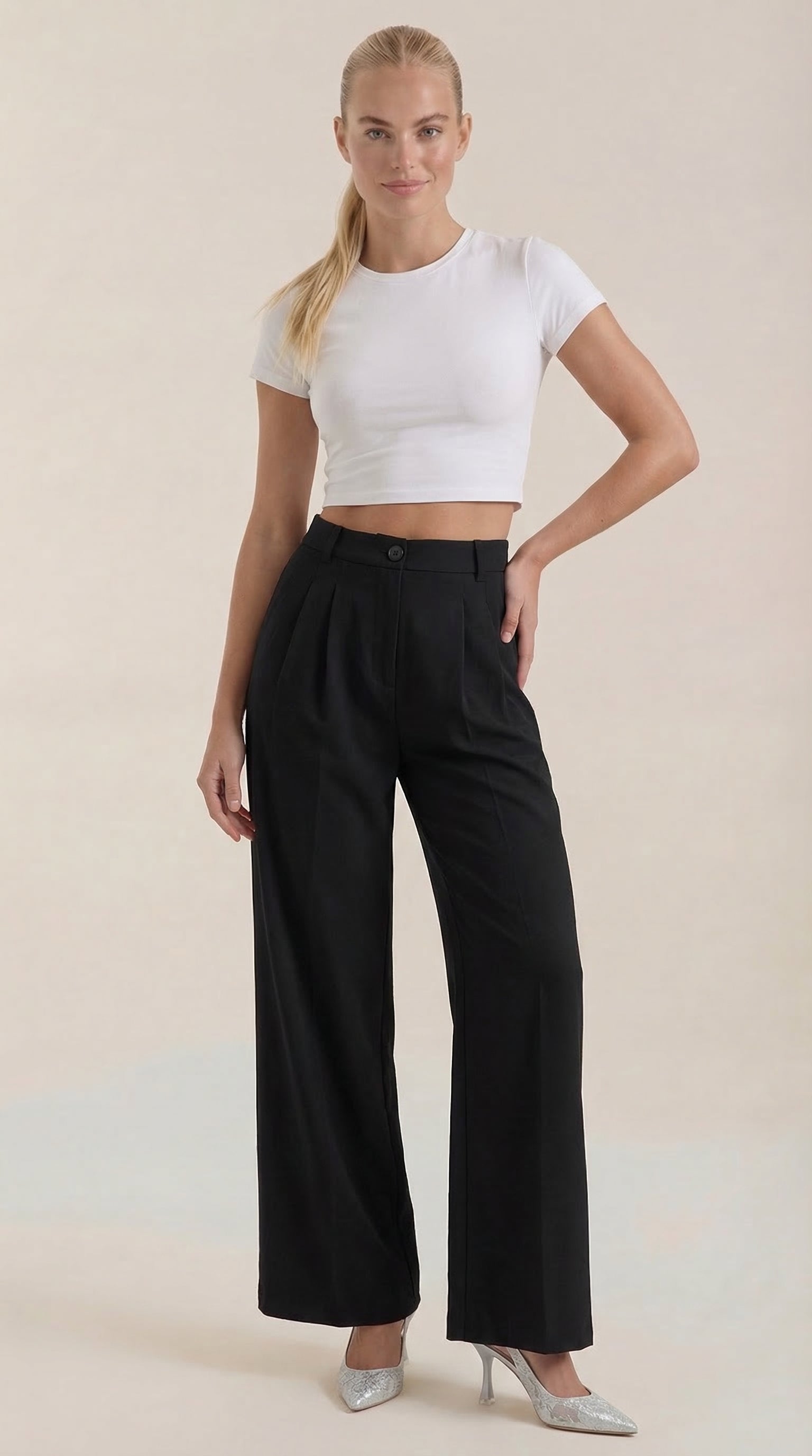 Mia | Chic High Waisted Black Wide Leg Pants 0
