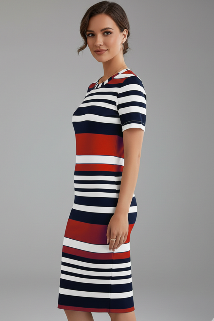 Mia | Chic Knee-Length Dress with Elegant Stripe Design 2