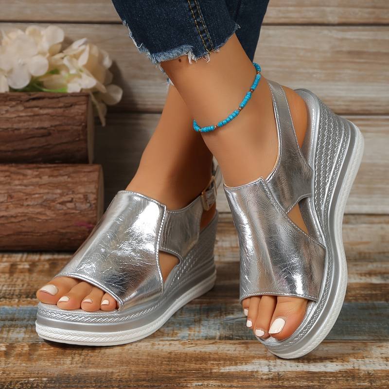 Mia | Chic Metallic Crossover Wedge Sandals for Women 0