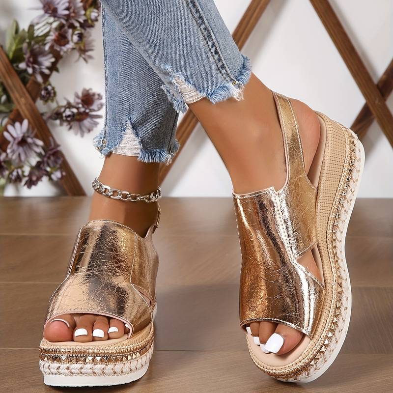 Mia | Chic Metallic Crossover Wedge Sandals for Women 1