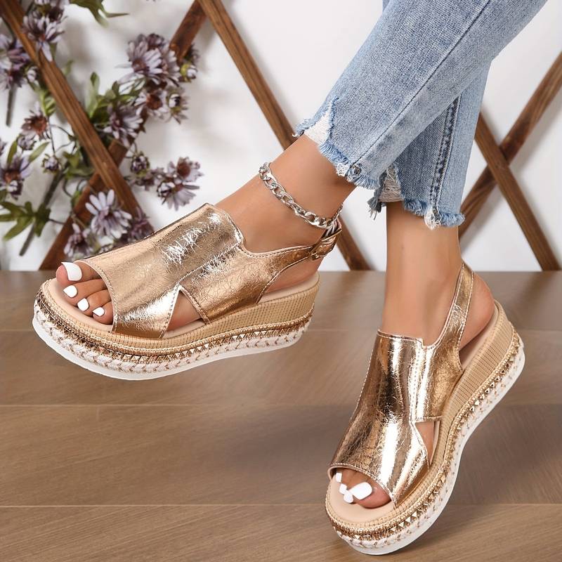 Mia | Chic Metallic Crossover Wedge Sandals for Women 2