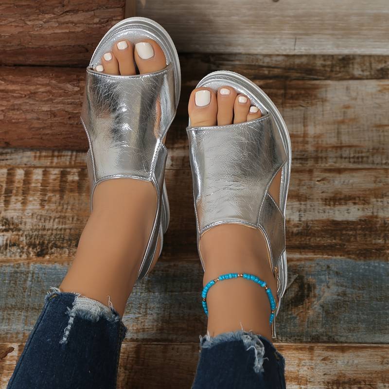 Mia | Chic Metallic Crossover Wedge Sandals for Women 4