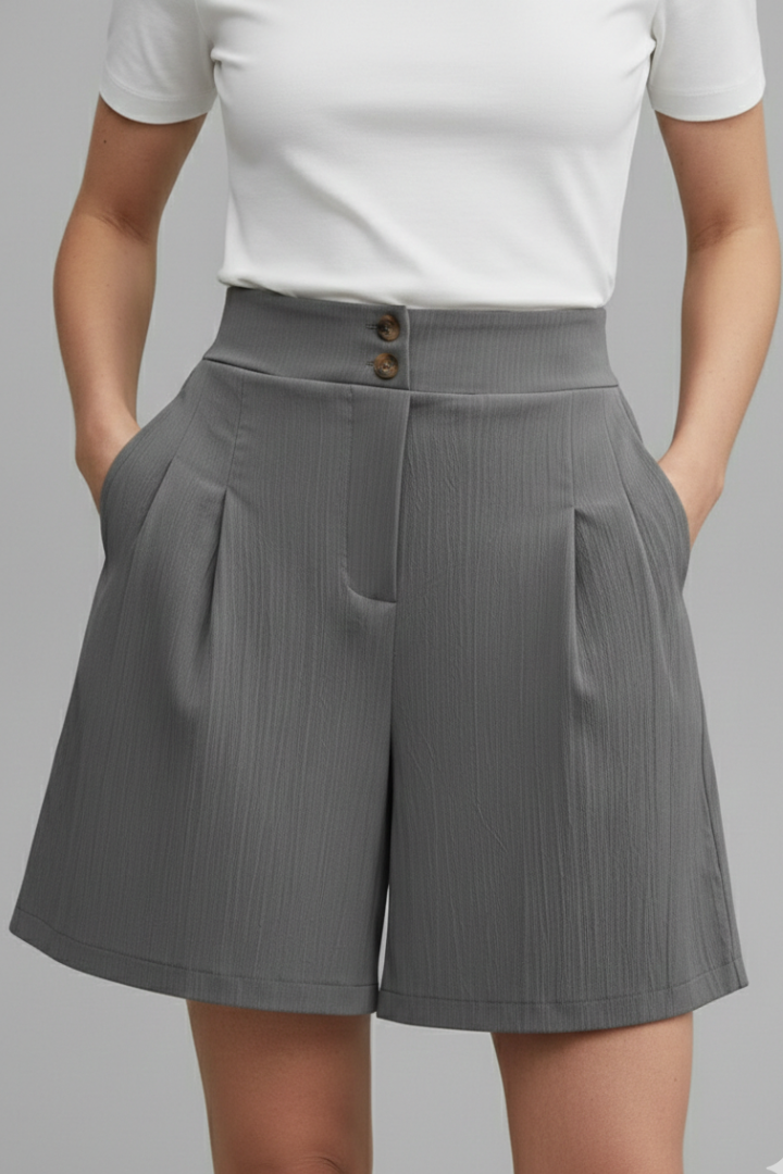 Mia | Classic High Waist Pleated Shorts 0