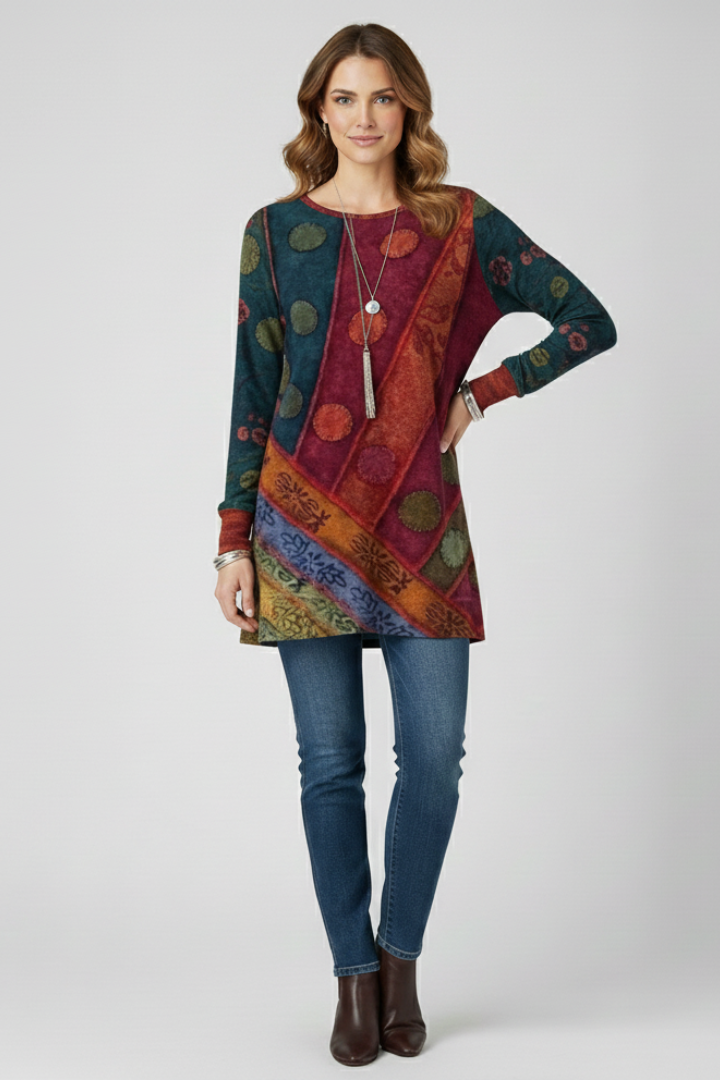 Mia | Colorful Casual Tunic Top with Ribbed Cuffs 5