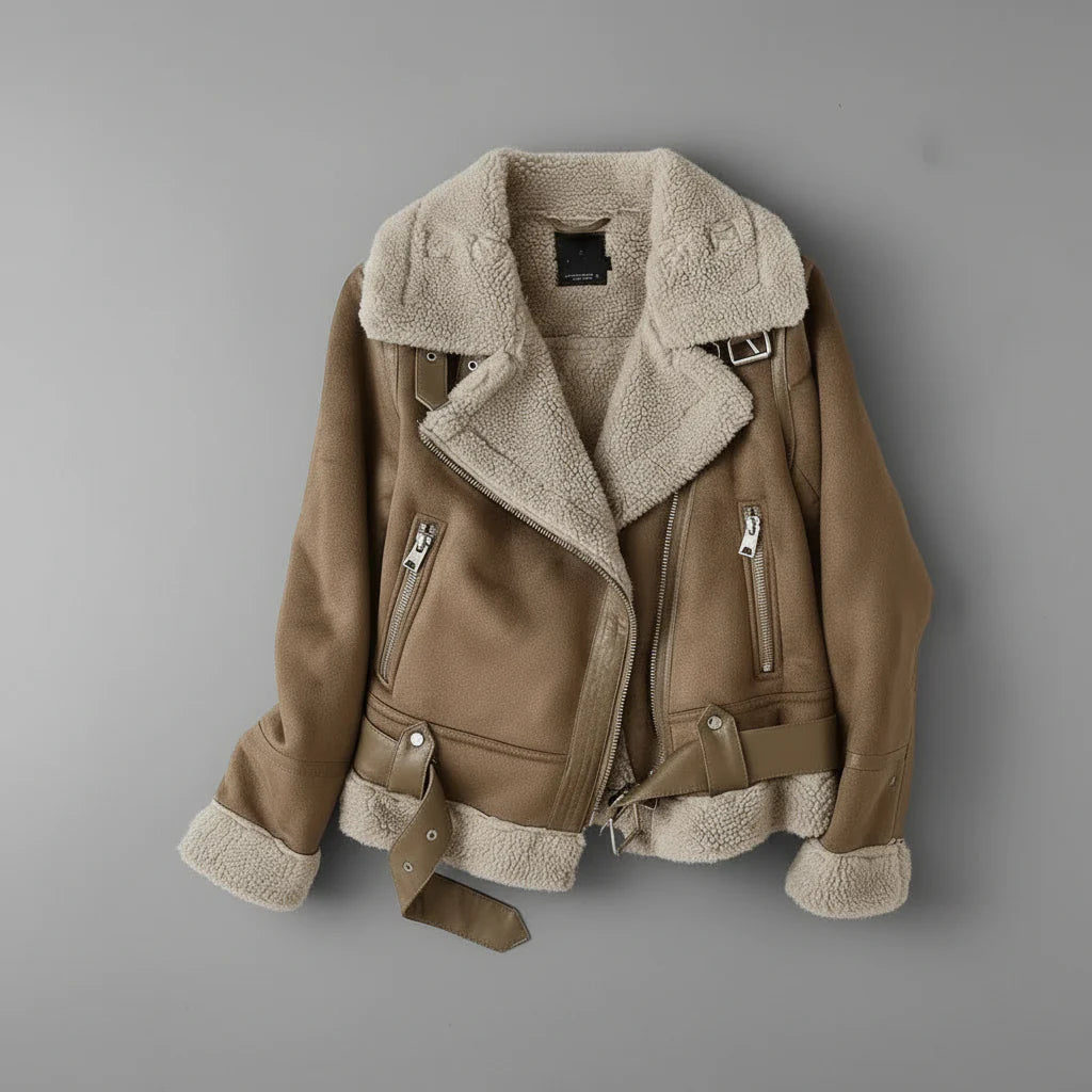 Mia | Cozy Shearling Biker Jacket Women - Stylish Womens Motorcycle Jacket 0
