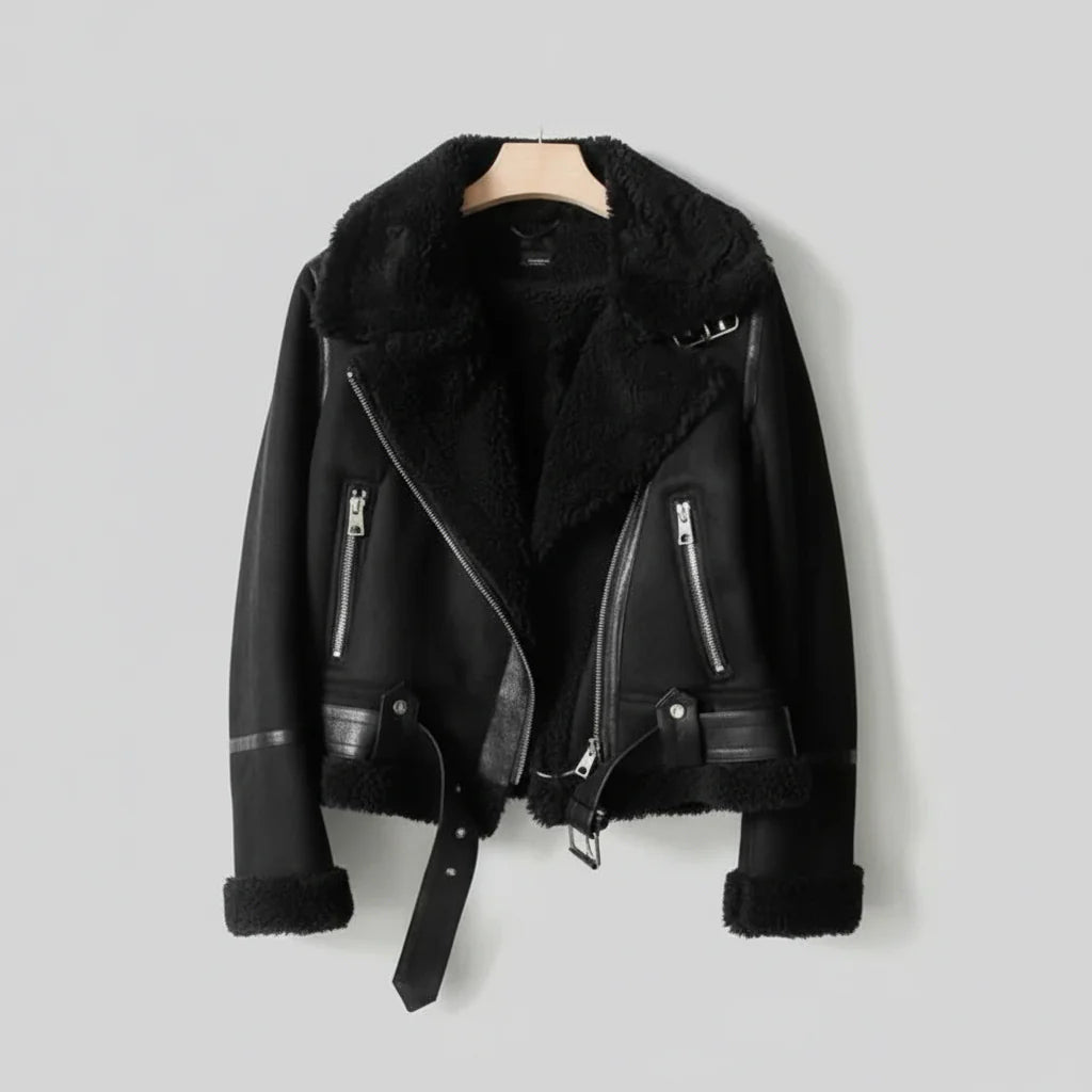Mia | Cozy Shearling Biker Jacket Women - Stylish Womens Motorcycle Jacket 1