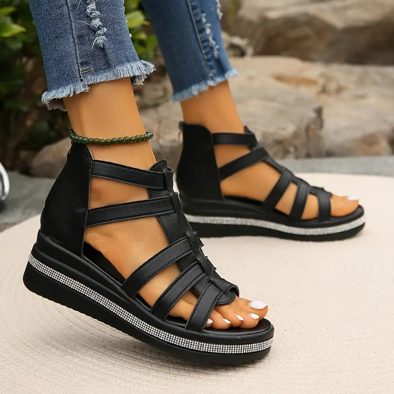 Mia | Edgy Rhinestone Gladiator Flat Sandals 2
