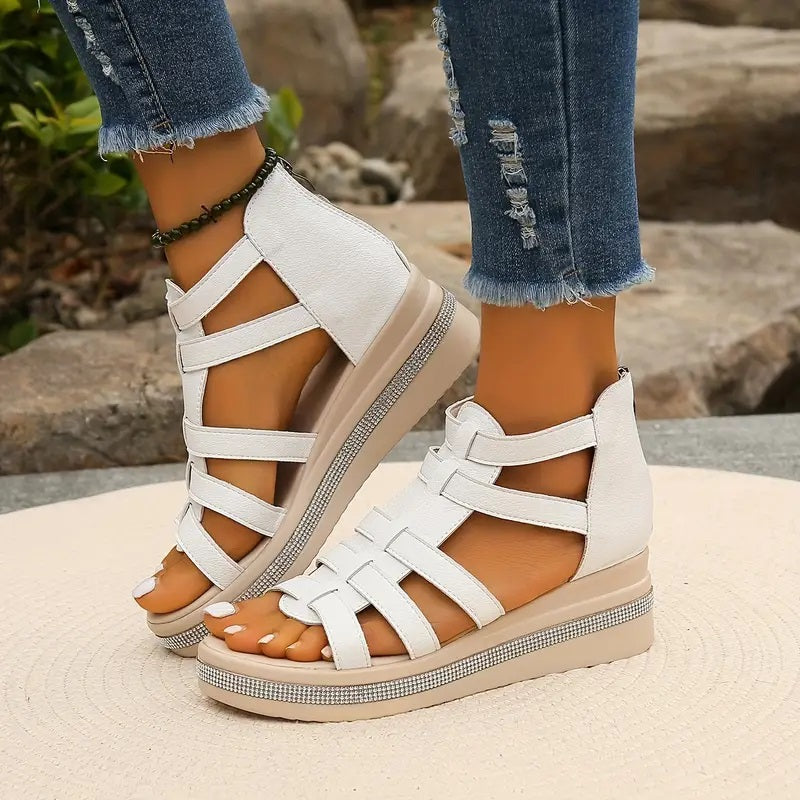 Mia | Edgy Rhinestone Gladiator Flat Sandals 6