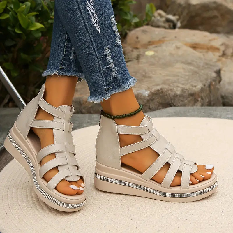 Mia | Edgy Rhinestone Gladiator Flat Sandals 8