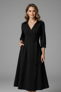Mia | Elegant A-Line Midi Wedding Guest Dress with V-Neckline 0