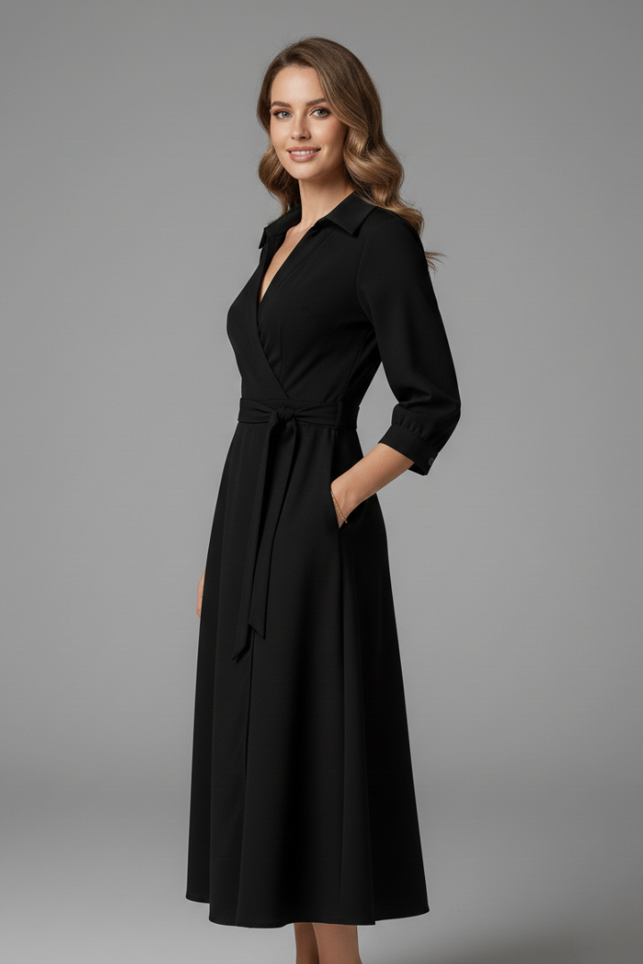Mia | Elegant A-Line Midi Wedding Guest Dress with V-Neckline 1