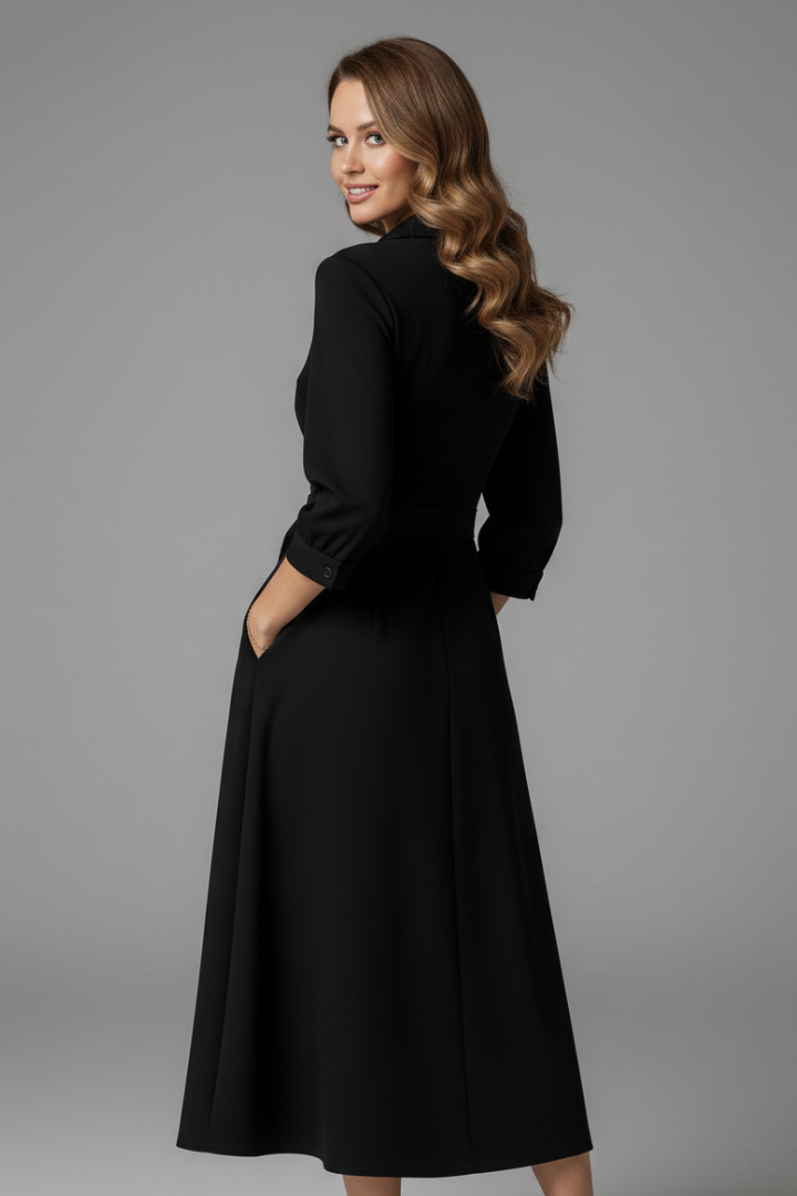 Mia | Elegant A-Line Midi Wedding Guest Dress with V-Neckline 2