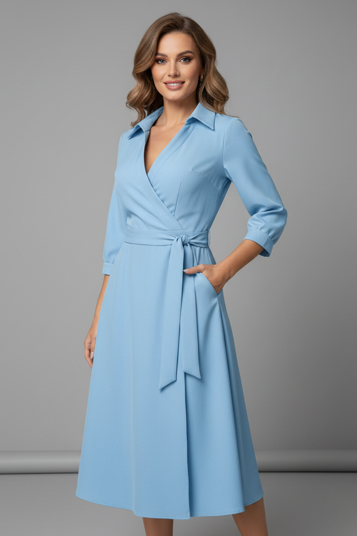 Mia | Elegant A-Line Midi Wedding Guest Dress with V-Neckline 3