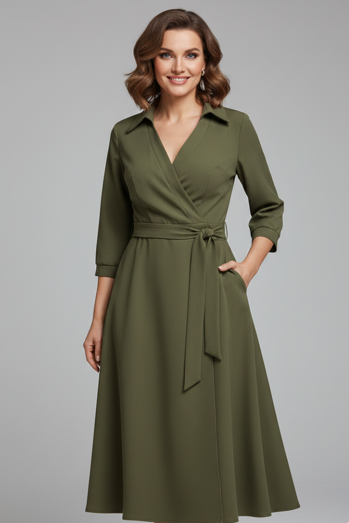 Mia | Elegant A-Line Midi Wedding Guest Dress with V-Neckline 4