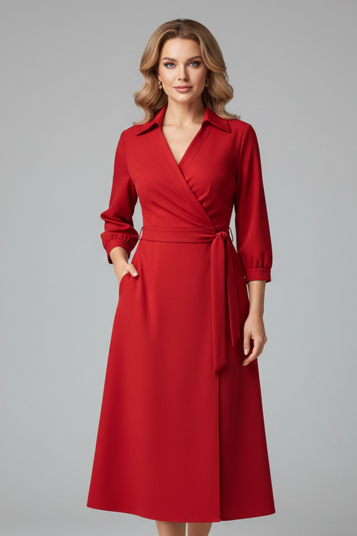 Mia | Elegant A-Line Midi Wedding Guest Dress with V-Neckline 5