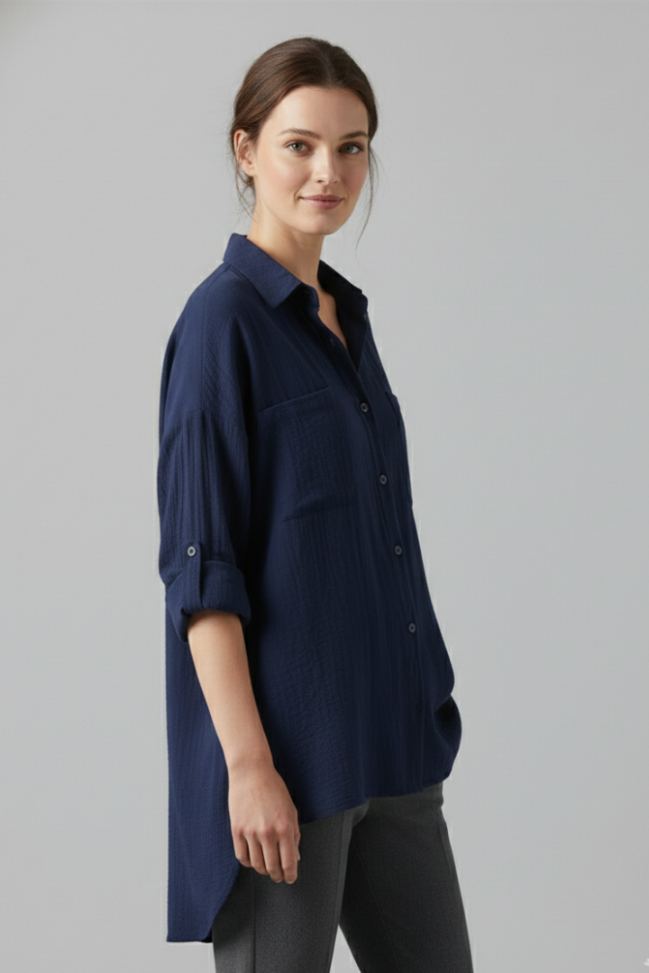 Mia | Elegant Casual Long Blouse with Collar and Button Fastening 1