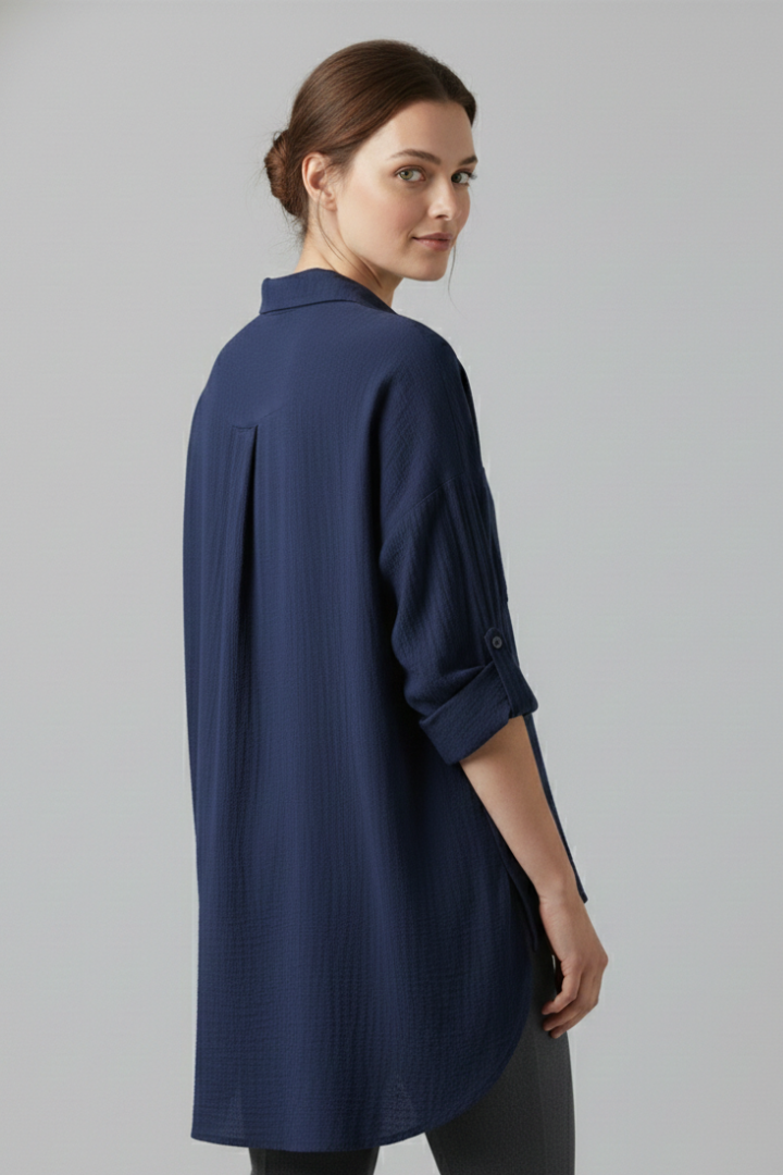 Mia | Elegant Casual Long Blouse with Collar and Button Fastening 2