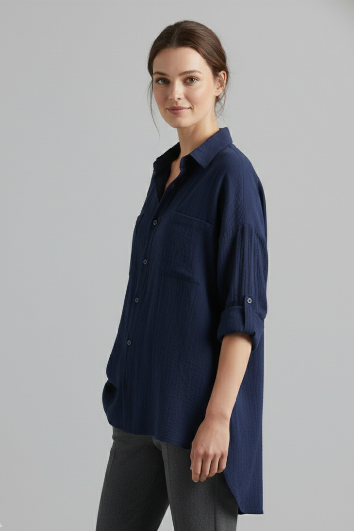 Mia | Elegant Casual Long Blouse with Collar and Button Fastening 3