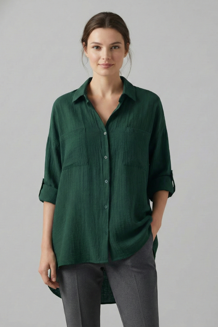 Mia | Elegant Casual Long Blouse with Collar and Button Fastening 4