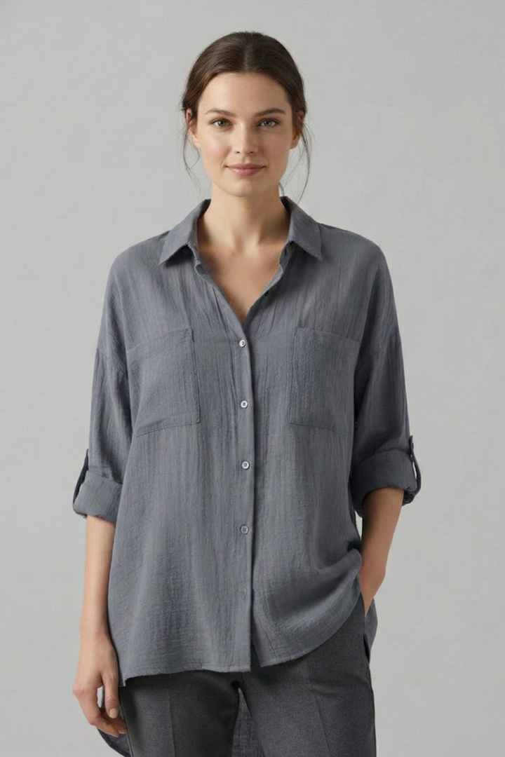 Mia | Elegant Casual Long Blouse with Collar and Button Fastening 5