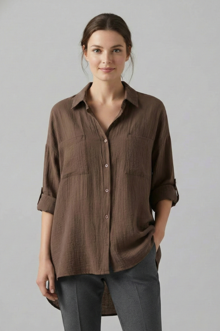 Mia | Elegant Casual Long Blouse with Collar and Button Fastening 6