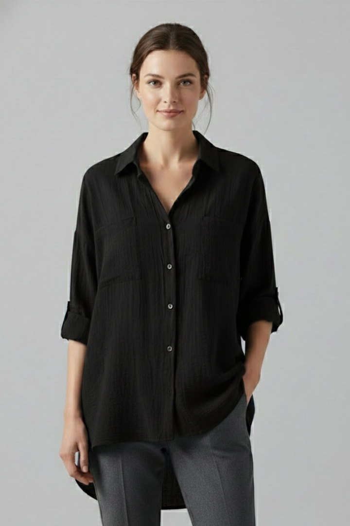 Mia | Elegant Casual Long Blouse with Collar and Button Fastening 7