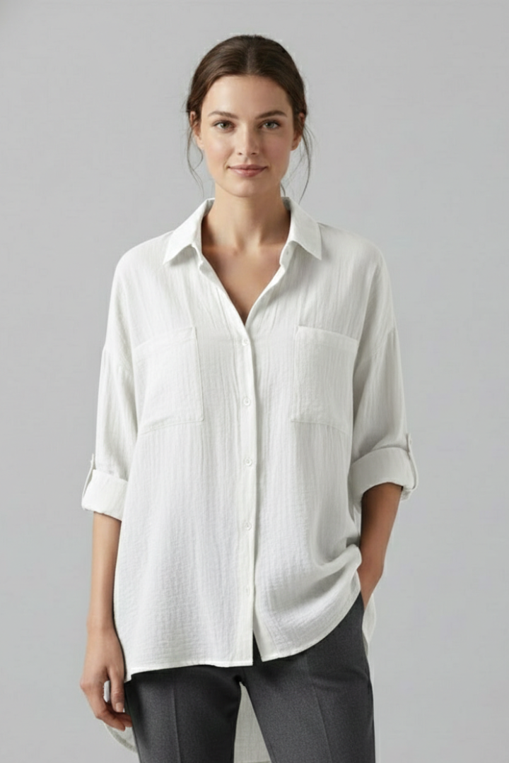 Mia | Elegant Casual Long Blouse with Collar and Button Fastening 8