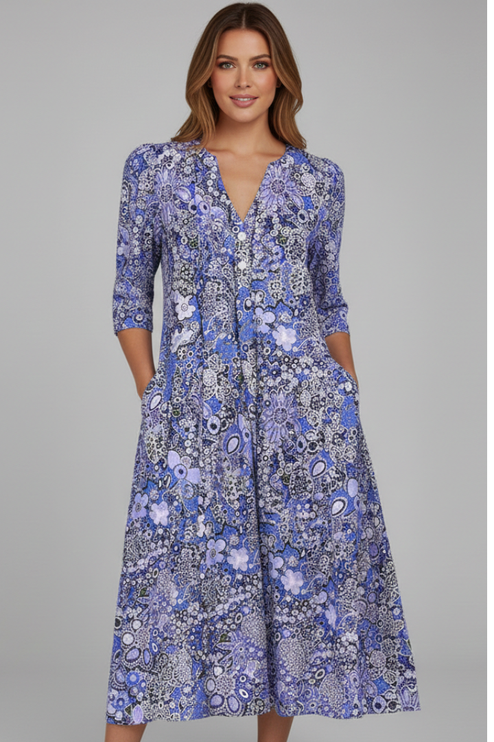 Mia | Elegant Casual Midi Dress with Three-Quarter Sleeves 0