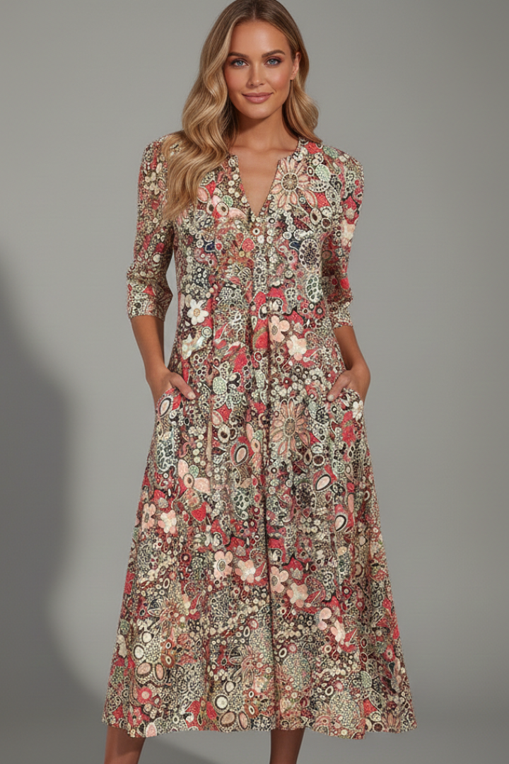Mia | Elegant Casual Midi Dress with Three-Quarter Sleeves 4