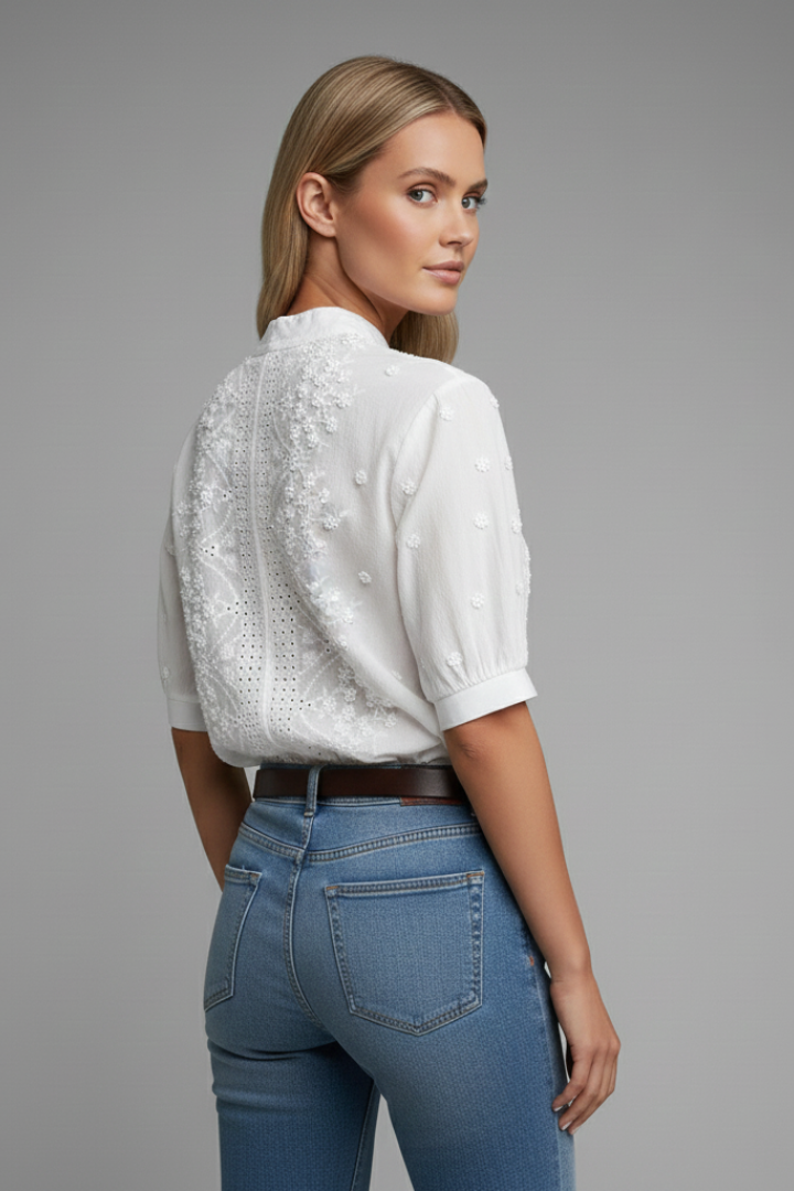 Mia | Elegant Embroidered Lace Blouse with Half Sleeves 2
