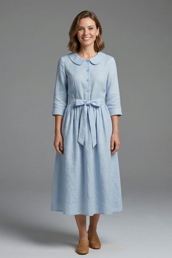 Mia | Elegant Flared Midi Dress with V-Neckline 0